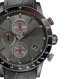 Hugo Boss Rafale Chronograph Grey Dial Grey Leather Strap Watch For Men - 1513445 Authentic Buy Shop Now