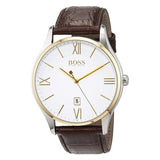 Hugo Boss Classic White Dial Brown Leather Strap Watch for Men - 1513486 Authentic Buy Shop Now