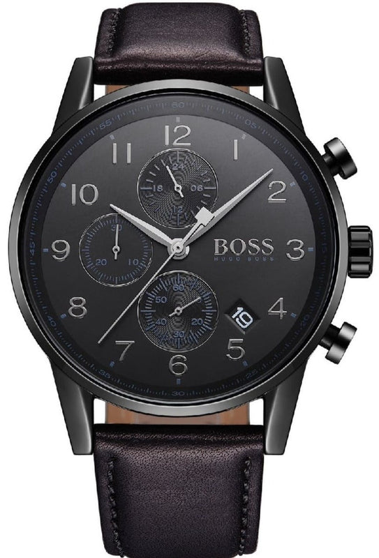 Hugo Boss Navigator Black Dial Black Leather Strap Watch for Men - 1513497 Authentic Buy Shop Now