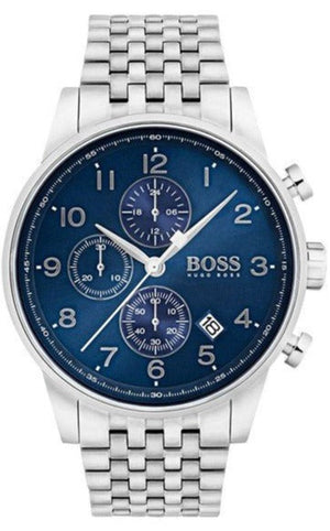 Hugo Boss Navigator Chronograph Blue Dial Silver Steel Strap Watch for Men - 1513498 Authentic Buy Shop Now