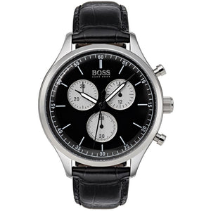 Hugo Boss Companion Black Dial Black Leather Strap Watch for Men - 1513543 Authentic Buy Shop Now