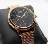 Hugo Boss Companion Quartz Black Dial Rose Gold Mesh Bracelet Watch For Men - HB1513548 Authentic Buy Shop Now