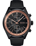 Hugo Boss Grand Prix Chronograph Black Dial Black Leather Strap Watch for Men - 1513550 Authentic Buy Shop Now