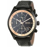 Hugo Boss Grand Prix Chronograph Black Dial Black Leather Strap Watch for Men - 1513550 Authentic Buy Shop Now