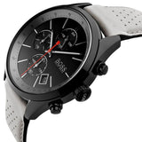 Hugo Boss Grand Prix Chronograph Black Dial Grey Leather Strap Watch for Men - 1513562 Authentic Buy Shop Now