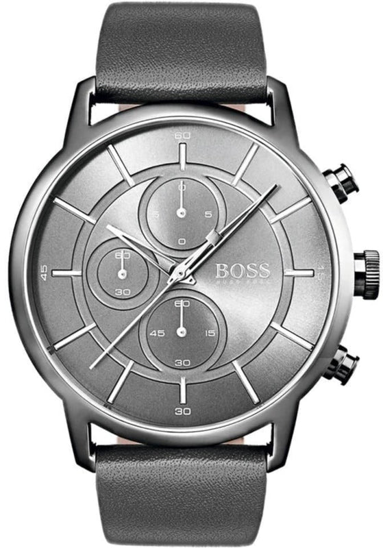 Hugo Boss Architectural Grey Dial Grey Leather Strap Watch for Men - 1513570 Authentic Buy Shop Now