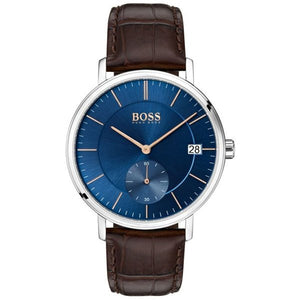 Hugo Boss Corporal Blue Dial Brown Leather Strap Watch for Men - 151363 Authentic Buy Shop Now