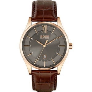 Hugo Boss Ambassador Grey Dial Brown Leather Strap Watch for Men - 1513387 Authentic Buy Shop Now