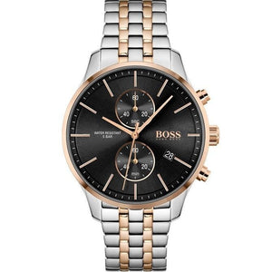 Hugo Boss Associate Chronograph Black Dial Two Tone Steel Strap Watch for Men - 1513840 Authentic Buy Shop Now