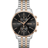 Hugo Boss Associate Chronograph Black Dial Two Tone Steel Strap Watch for Men - 1513840 Authentic Buy Shop Now