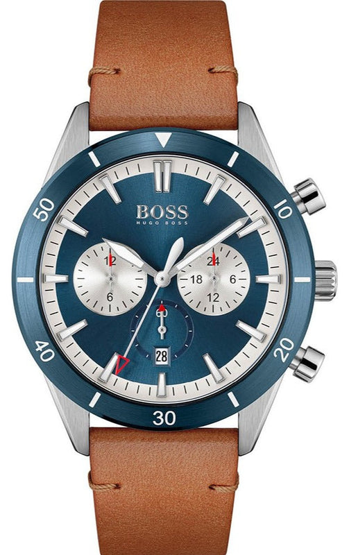 Hugo Boss Santiago Blue Dial Brown Leather Strap Watch for Men - 1513860 Authentic Buy Shop Now