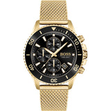 Hugo Boss Admiral Chronograph Black Dial Gold Mesh Bracelet Watch for Men - 1513906 Authentic Buy Shop Now