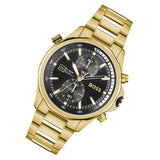 Hugo Boss Globetrotter Chronograph Black Dial Gold Steel Strap Watch for Men - 1513932 Authentic Buy Shop Now