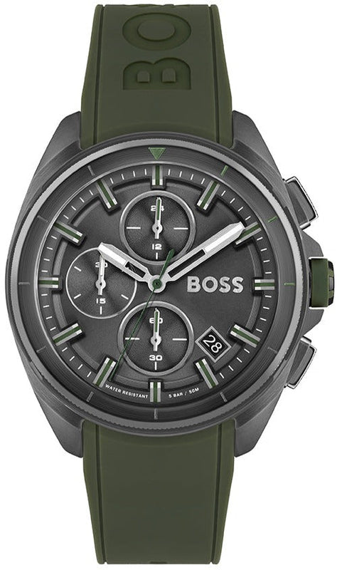 Hugo Boss Volane Chronograph Grey Dial Green Rubber Strap Watch For Men - 1513952 Authentic Buy Shop Now