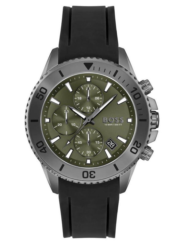Hugo Boss Admiral Green Dial Black Silicon Rubber Strap Watch for Men - 1513967 Authentic Buy Shop Now