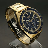 Hugo Boss Energy Chronograph Blue Dial Gold Steel Strap Watch For Men - 1513973 Authentic Buy Shop Now