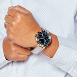 Hugo Boss One Chronograph Blue Dial Silver Steel Strap Watch For Men - 1513999 Authentic Buy Shop Now