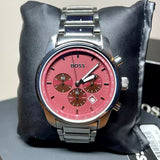 Hugo Boss One Chronograph Red Dial Grey Steel Strap Watch For Men - 1514000 Authentic Buy Shop Now