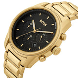 Hugo Boss Trace Chronograph Black Dial Gold Steel Strap Watch For Men - 1514006 Authentic Buy Shop Now