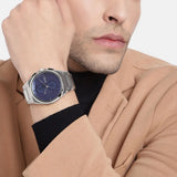 Hugo Boss Steer Chronograph Blue Dial Silver Steel Strap Watch For Men - 1514048 Authentic Buy Shop Now
