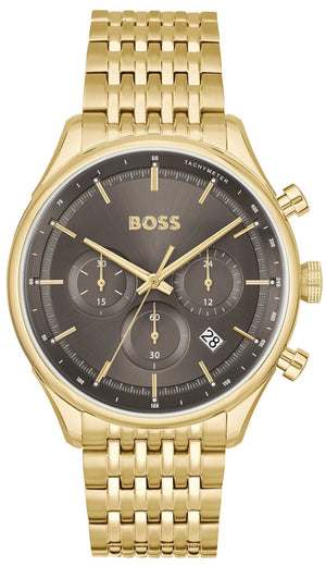 Hugo Boss Gregor Chronograph Grey Dial Gold Steel Strap Watch For Men - 1514051 Authentic Buy Shop Now