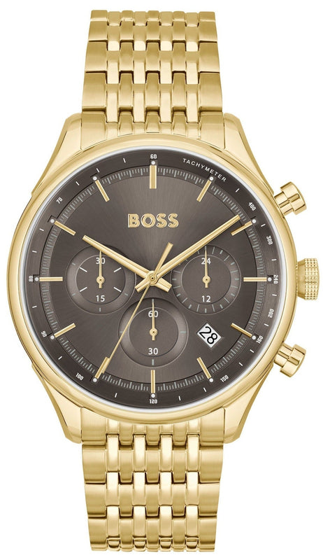 Hugo Boss Gregor Chronograph Grey Dial Gold Steel Strap Watch For Men - 1514051 Authentic Buy Shop Now