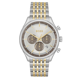 Hugo Boss Gregor Chronograph Silver Dial Two Tone Steel Strap Watch For Men - 1514053 Authentic Buy Shop Now