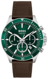 Hugo Boss Troper Chronograph Green Dial Brown Leather Strap Watch For Men - 1514098 Authentic Buy Shop Now