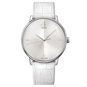 Calvin Klein Accent Silver Dial White Leather Strap Watch for Men - K2Y2X1KW Authentic Buy Shop Now