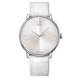 Calvin Klein Accent Silver Dial White Leather Strap Watch for Men - K2Y2X1KW Authentic Buy Shop Now