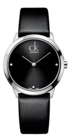 Calvin Klein Minimal Black Dial Black Leather Strap Watch for Women - K3M231C4 Authentic Buy Shop Now