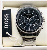 Hugo Boss Driver Chronograph Black Dial Silver Steel Strap Watch For Men - 1513080 Authentic Buy Shop Now