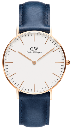 Daniel Wellington Classic Somerset White Dial Blue Leather Strap Watch For Men - DW00100121 Authentic Buy Shop Now