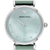 Emporio Armani Gianni T Bar Mother Of Pearl Blue Dial Blue Leather Strap Watch For Women - AR1959 Authentic Buy Shop Now