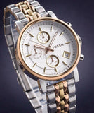 Fossil Boyfriend Chronograph White Dial Two Tone Steel Strap Watch for Women - ES3840 Authentic Buy Shop Now