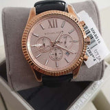 Michael Kors Lexington Chronograph Rose Gold Dial Black Leather Strap Watch For Men - MK8516 Authentic Buy Shop Now