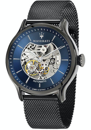 Maserati Epoca Automatic Skeleton Blue Dial Mesh Bracelet Watch For Men - R8823118002 Authentic Buy Shop Now