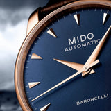Mido Baroncelli III Automatic Blue Dial Brown Leather Strap Watch For Men - M8600.3.15.8 Authentic Buy Shop Now