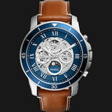 Fossil Grant Sport Automatic Skeleton Blue Dial Brown Leather Strap Watch for Men - ME3140 Authentic Buy Shop Now