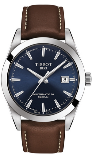 Tissot Gentlemen Powermatic 80 Silicium Blue Dial Brown Leather Strap Watch For Men - T127.407.16.041.00 Authentic Buy Shop Now