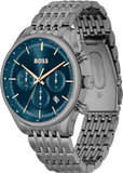 Hugo Boss Gregor Chronograph Blue Dial Grey Steel Strap Watch For Men - 1514083 Authentic Buy Shop Now
