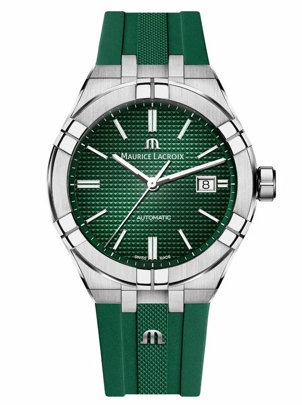 Maurice Lacroix Aikon Chronograph Green Dial Green Rubber Strap Watch for Men - AI1808-SS000-630-5 Authentic Buy Shop Now