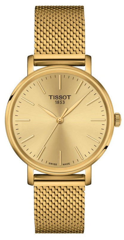 Tissot Everytime Lady Gold Dial Gold Mesh Bracelet Watch for Women - T143.210.33.021.00 Authentic Buy Shop Now