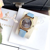 Versace V-Motif Grey Dial Blue Leather Strap Watch for Women - VERE00318 Authentic Buy Shop Now