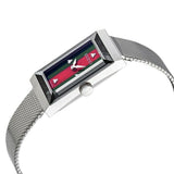 Gucci G Frame Red and Green Dial Silver Mesh Bracelet Watch For Women - YA147401 Authentic Buy Shop Now