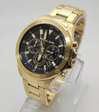 Michael Kors Greyson Chronograph Black Dial Gold Steel Strap Watch For Men - MK9108 Authentic Buy Shop Now