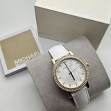 Michael Kors Corey Three Hand White Dial White Leather Strap Watch For Women - MK2985 Authentic Buy Shop Now