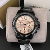Michael Kors Everest Quartz Rose Gold Dial Black Steel Strap Watch For Women - MK5872 Authentic Buy Shop Now