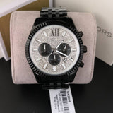 Michael Kors Lexington Chronograph Crystals Silver Dial Black Steel Strap Watch for Men - MK8605 Authentic Buy Shop Now