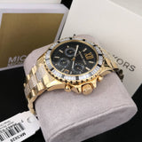 Michael Kors Everest Chronograph Black Dial Gold Steel Strap Watch For Women - MK5828 Authentic Buy Shop Now